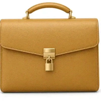 Locked leather briefcase — Eq9